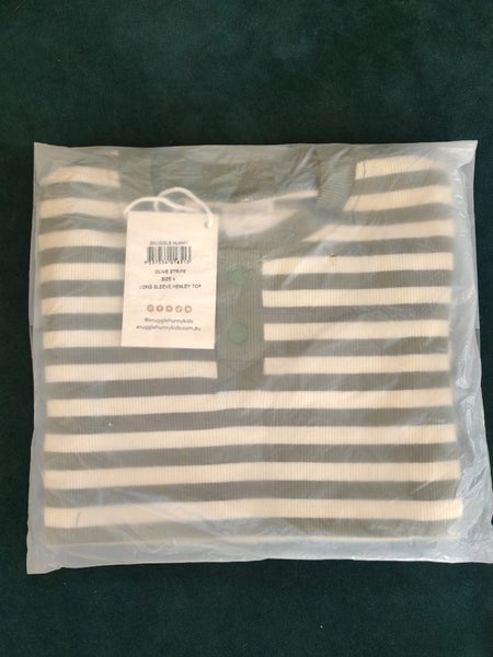 SNUGGLE HUNNY RIB HENLEY OLIVE STRIPE SIZE 4 Carousel 1