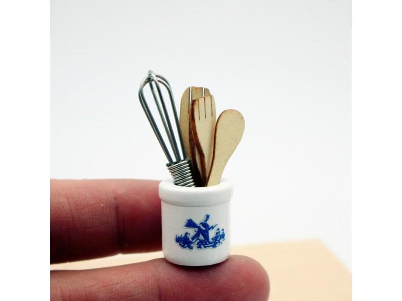 Miniature Dollhouse Tools Set - Wooden Spatula Knife Fork Jar Carousel 2