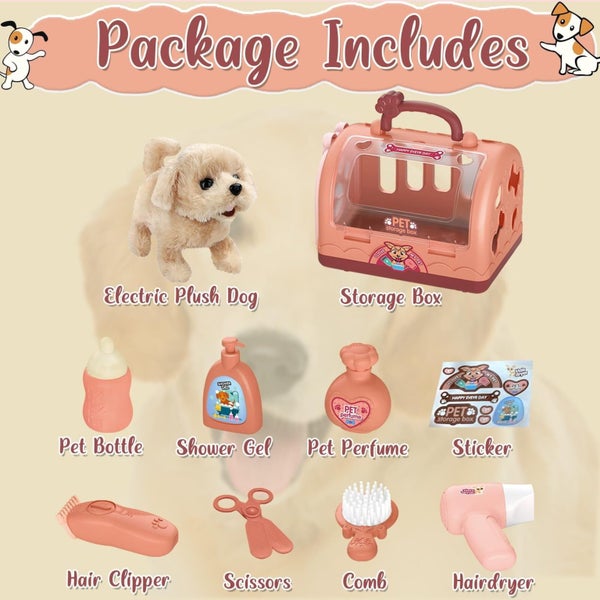 Pet Care Play Set Robot Dog Toys for Kids 12Pcs Puppy Dog Toy Pet Walk Groomi Carousel 8