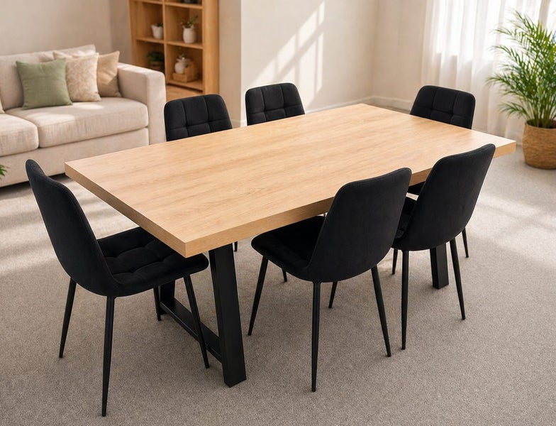 Dining Table 1800mm With 6 Black Velvet Chairs Carousel 1