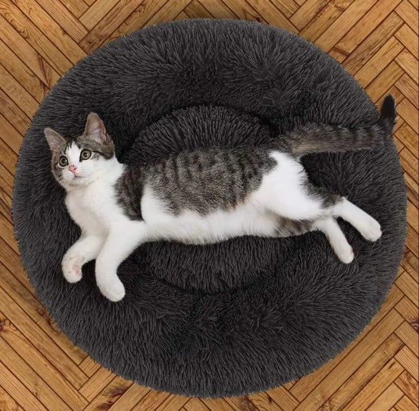 Round Cat Bed Warm & Comfortable Pet Bed 80CM Black Snap Deal Carousel 1