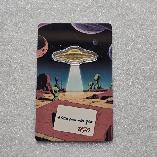 #1 RESERVE!! 2026 Liberia A Letter from Outerspace UFO 1/1000 oz Gold Coin Carousel 1