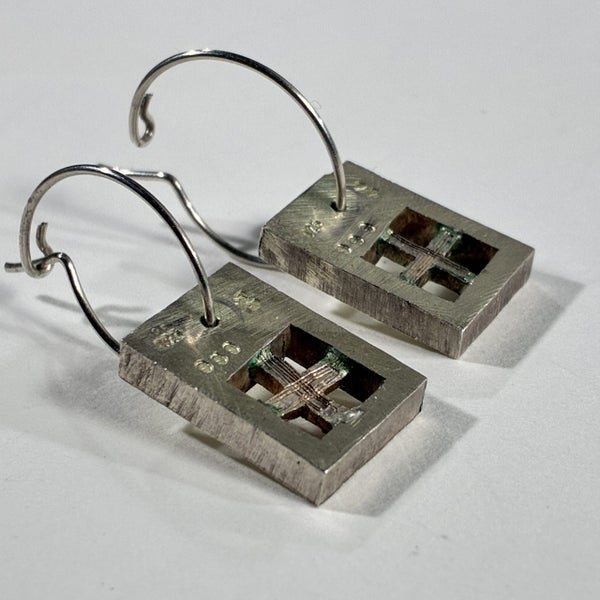 Sterling Silver Artisan Drop Earrings With 'Cross' Detail Carousel 1