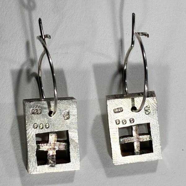 Sterling Silver Artisan Drop Earrings With 'Cross' Detail Carousel 2