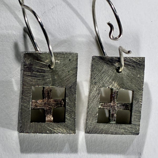 Sterling Silver Artisan Drop Earrings With 'Cross' Detail Carousel 8