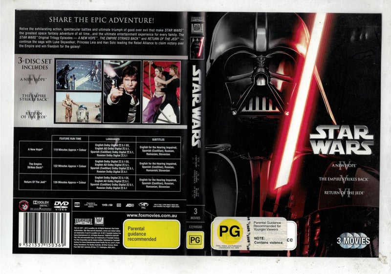 Star Wars IV, V VI, 3 disc set