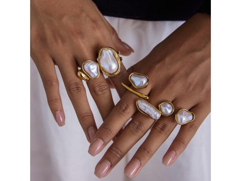 Stackable 18K Gold PVD Plated Pearl Ring For Women Carousel 2