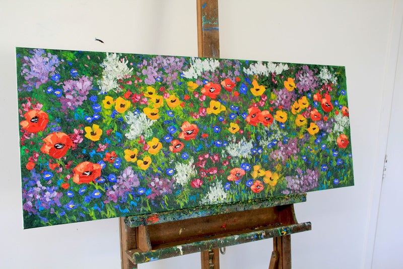 Large 100 x 40 cm Contemporary Painting Floral Surge Perfect for Above Bed/Sofa Carousel 1