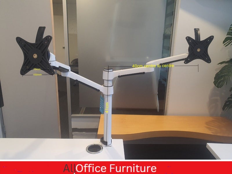Integ Ar-ray Series Dual Monitor Arm – White | desk clamp/grommet mount Carousel 1
