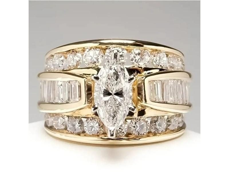 Three-Row White Zircon Wedding Rings For Women Gold Color Carousel 1