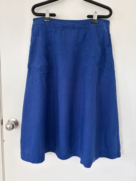 Jacqui E lovely blue a-line linen skirt sz12 Carousel 1