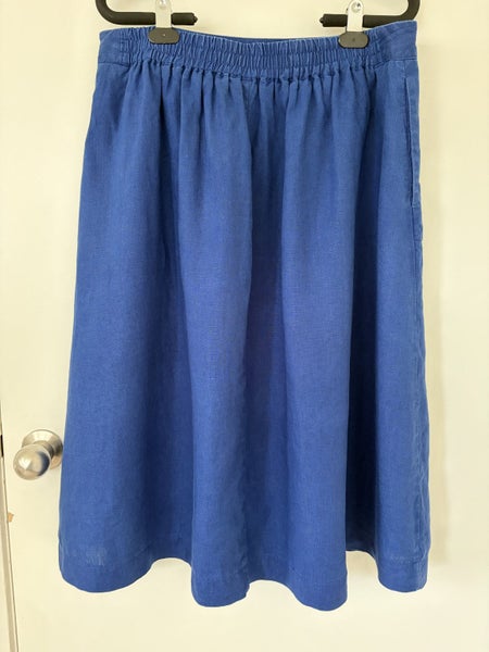 Jacqui E lovely blue a-line linen skirt sz12 Carousel 2