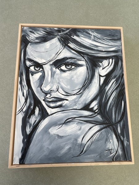 Black and grey female portrait original painting