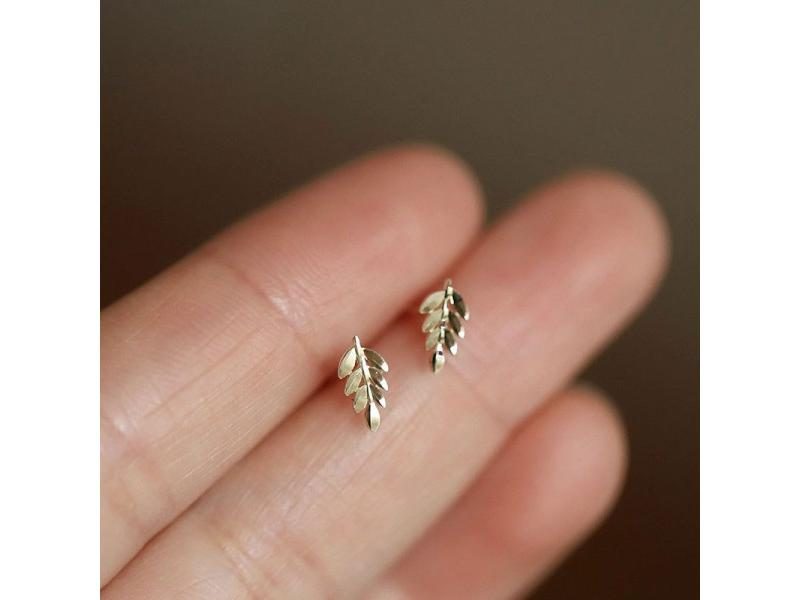 925 Sterling Silver Small Leaf Stud Earrings For Women Carousel 1