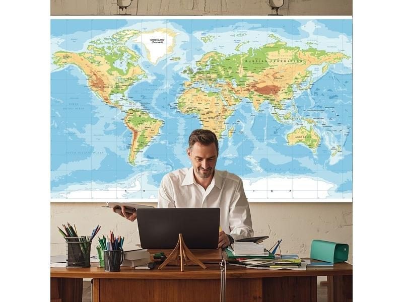 50x32in World Map Canvas Wall Hanging Poster For Home Office School Carousel 1