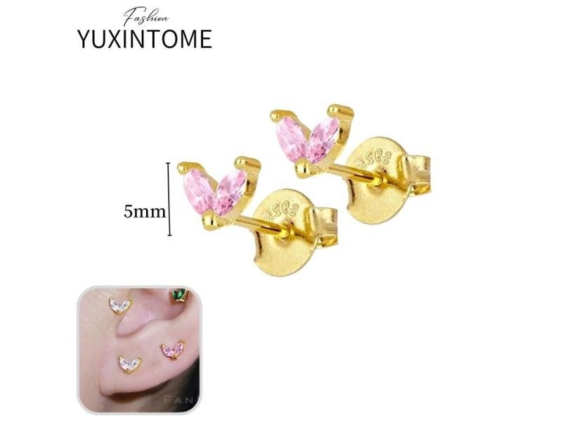 925 Sterling Silver Pink Crystal Heart Stud Earrings For Women Carousel 1