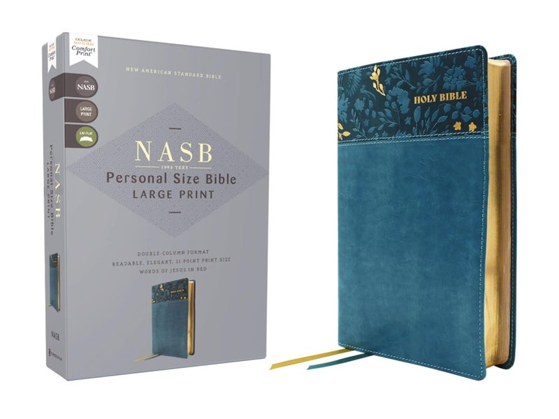 NASB, Personal Size Bible, Large Print, Leathersoft, Teal, Red Letter Carousel 1