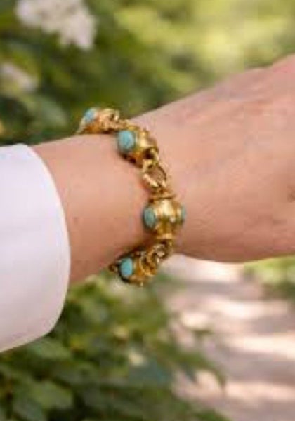 Beaded turquoise colored with cuban link chain Carousel 2