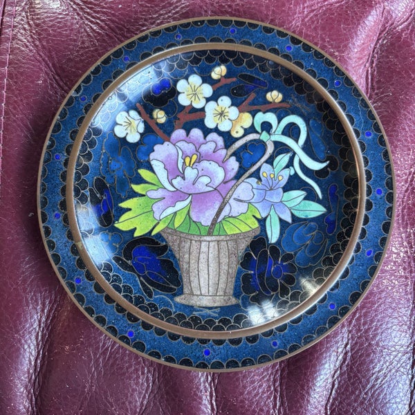 Vintage Chinese cloisonne enamel plate peony & cherry blossom Carousel 2