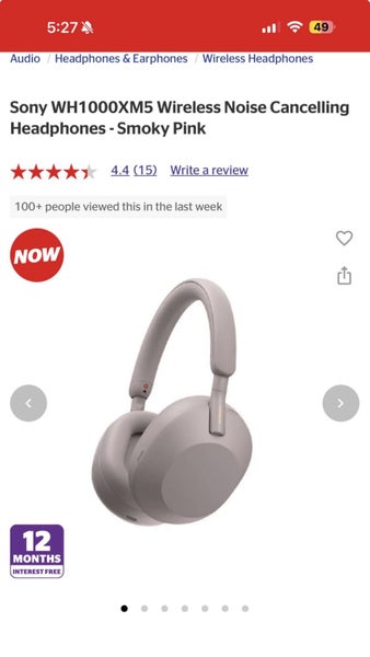 Sony WH1000XM5 Wireless Noise Cancelling Headphones - Smoky Pink Carousel 3