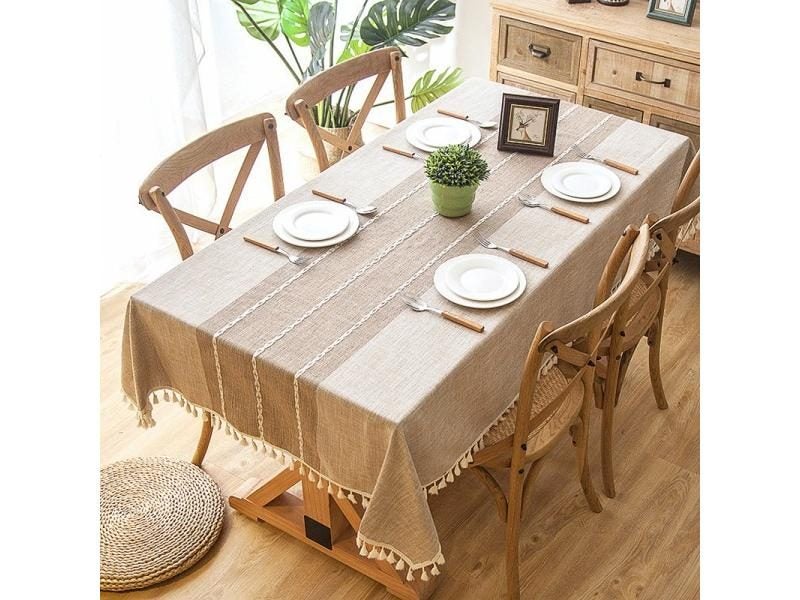 Waterproof Linen Tablecloth With Tassel For Dining Wedding Decor Carousel 1