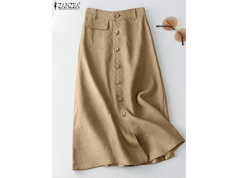 Elegant Cotton Midi A-line Skirt For Women High Waist Carousel 2