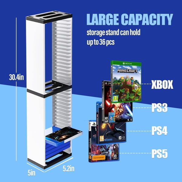 Game Storage Stand Tower for PS5/ PS4/ PS3/ Xbox Series S, Universal Game Dis Carousel 9
