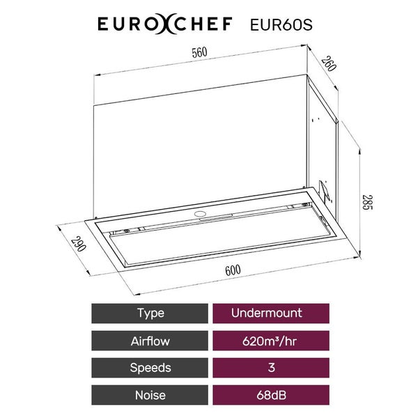 Eurochef 60Cm Undermount Rangehood Stainless Steel Quiet 3 Speed Layer Dishwasha Carousel 2