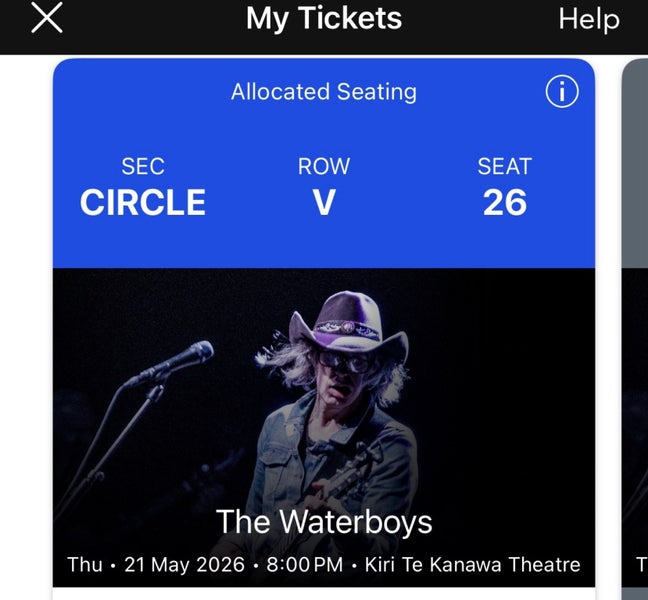 Waterboys Ticket Thurs 21 May Auckland Carousel 1