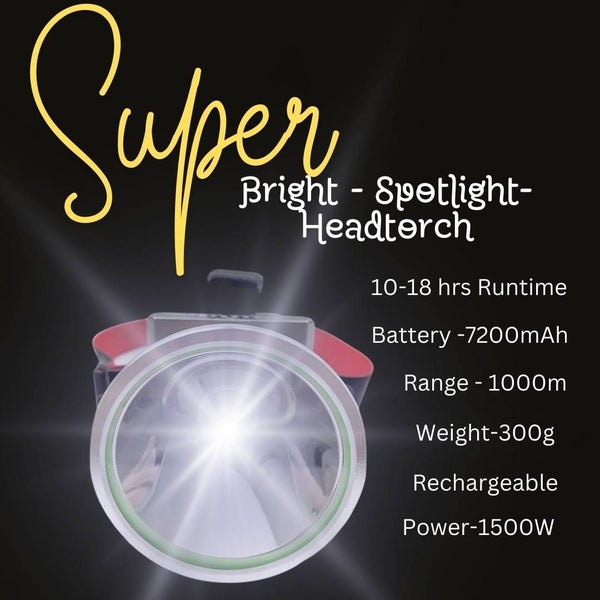 Spotlight Headtorch - 1000m Long - Rechargeable - 12hrs Runtime
