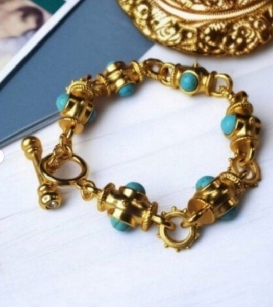 Beaded turquoise colored with cuban link chain Carousel 1