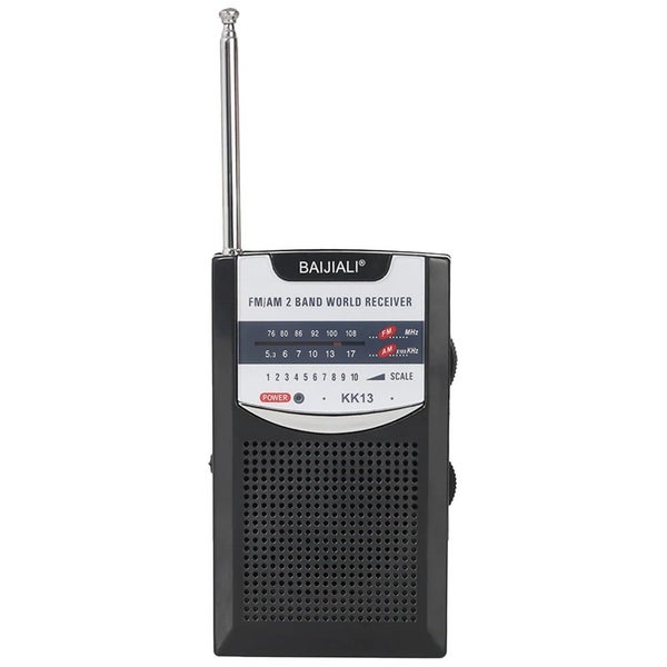 AM/FM Battery Powered Portable Pocket Radio with Retro Speaker, Black Carousel 1