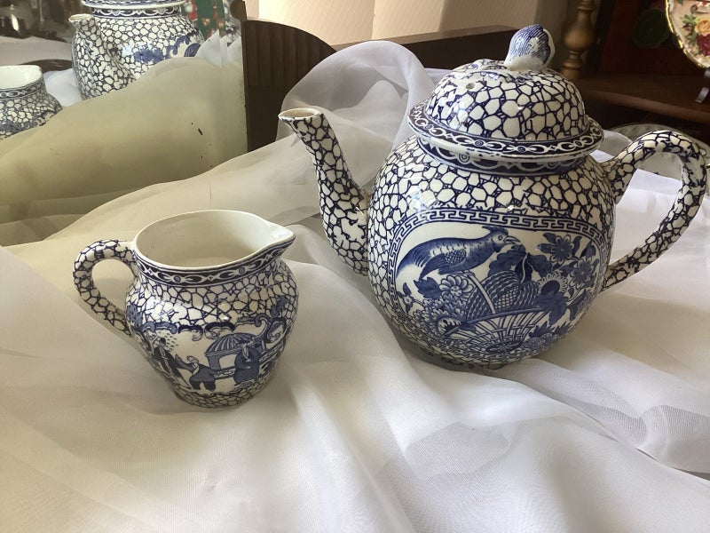 Antique original William Adams teapot and milk jug circa 1920 Chinese Bird Carousel 1