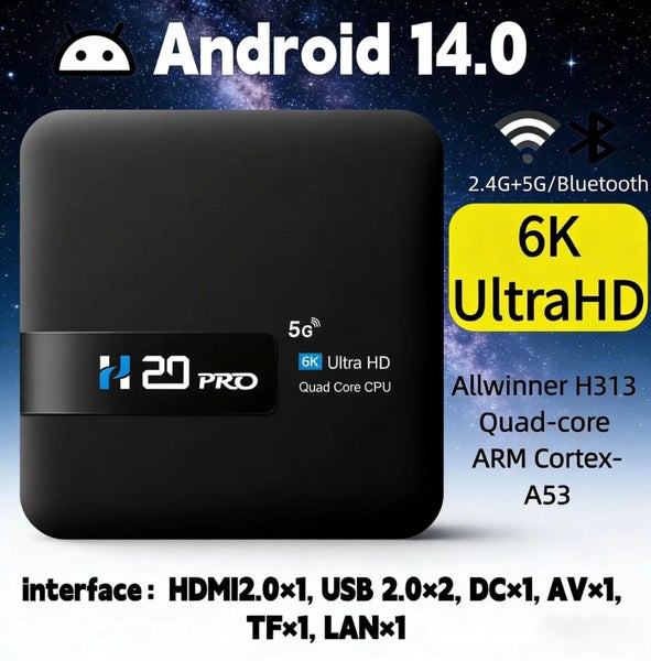 Focabo H20PRO Smart TV Box WiFi6 Android 14 6K 4K Media Player - Super Fast Carousel 1