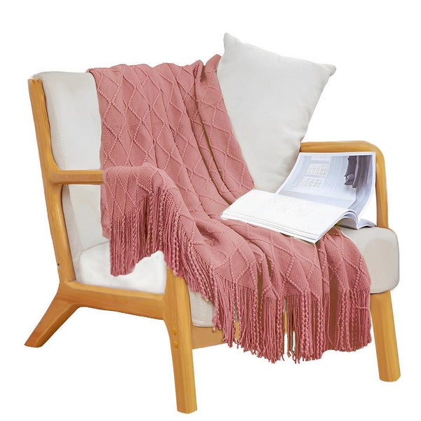 SOGA Pink Diamond Pattern Knitted Throw Blanket Warm Cozy Woven Cover Couch B... Carousel 1