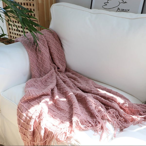 SOGA Pink Diamond Pattern Knitted Throw Blanket Warm Cozy Woven Cover Couch B... Carousel 2