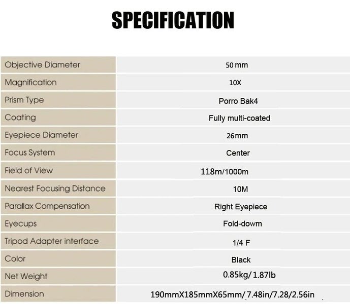 Borwolf 10X50 HD Professional Binoculars with 26mm Eyepiece - high quality Carousel 9
