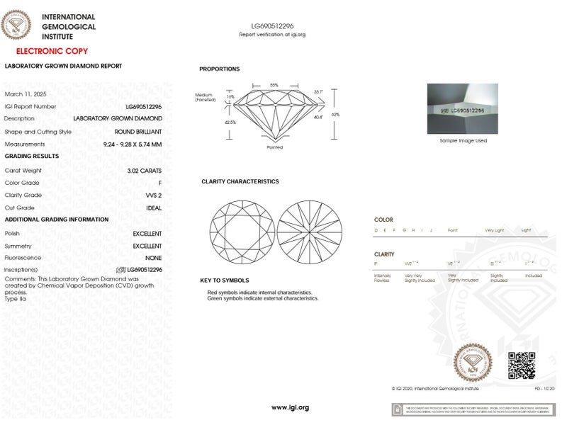 3.02ct Round Brilliant Diamond (Lab Grown) F Colour VVS2 Clarity Carousel 9