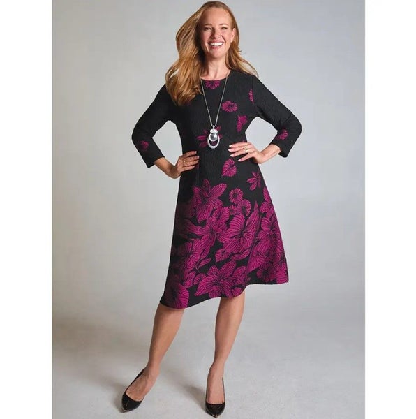 So Pretty Falling Floral Jacquard Dress - Size 16 - Fuchsia
