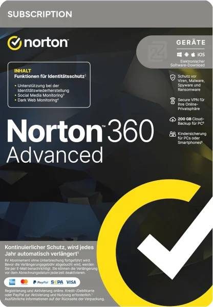 Norton 360 Advanced Antivirus-5 Devices 1 Year for Windows, mac,OS, Android, iOS Carousel 1