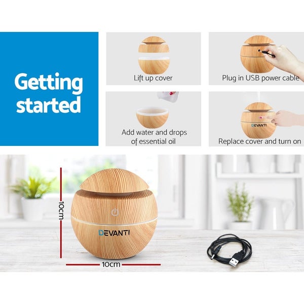 Devanti Aroma Diffuser Aromatherapy Light Wood 130ml Carousel 2