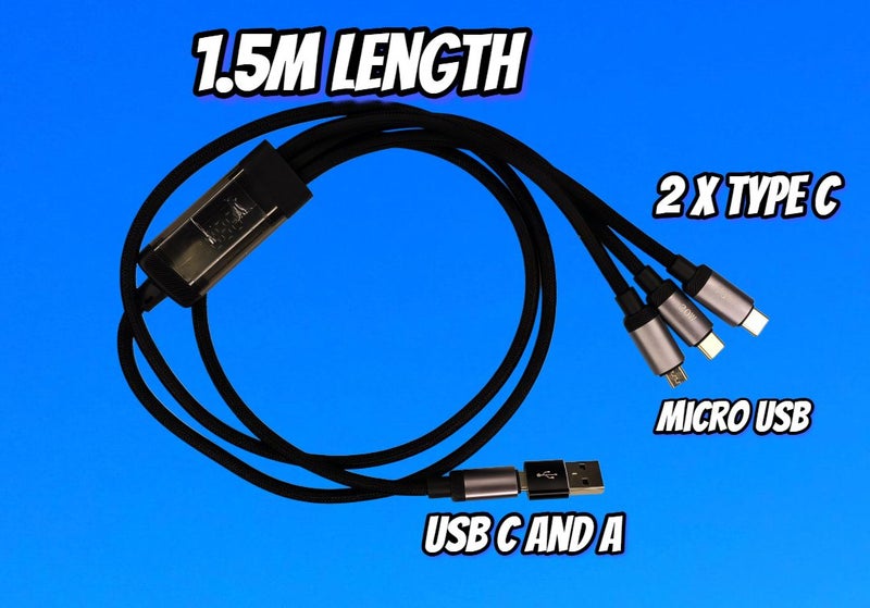 Rocket Cable 3-in-1 100W 5A Fast Charging USB A/C To Type-C x 2 and Micro USB Carousel 1