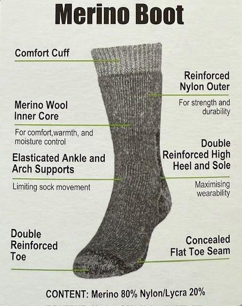 MENS MERINO WORK BOOT SOCKS NZ MADE 4 PAIRS 6-10 Carousel 3