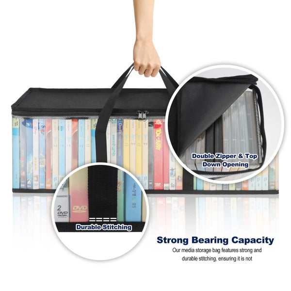 DVD Storage Bags Clear PVC Media Holder Case with Handles for DVDs/CDs/VHS B Carousel 1