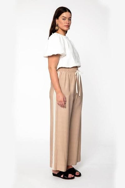 RUBY Tan Wide Leg Track Pants with Side Stripe - Size 12 Carousel 1