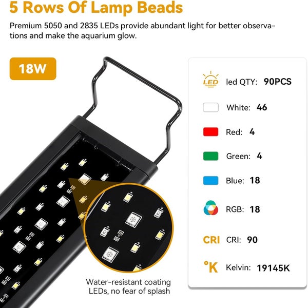 Aquarium Light, Fish Tank Light with Extendable Brackets, Full Spectrum 45-60CM Carousel 5