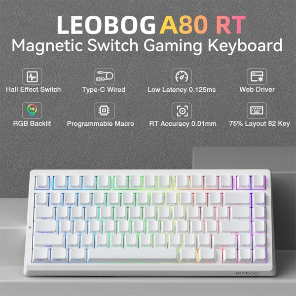 LEOBOG A80RT HE Wired Gaming Keyboard - White 0.01mm RT Adjustable Actuation - Carousel 2