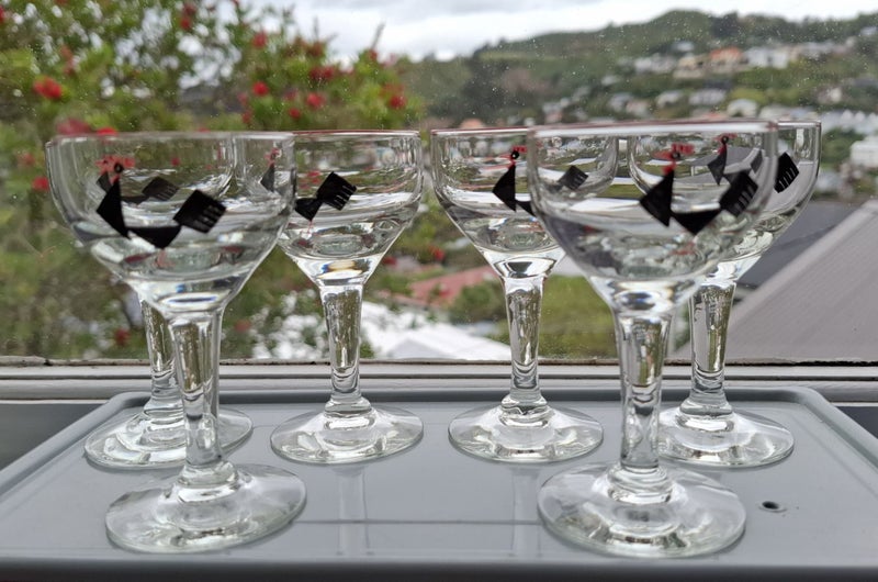 6 x Danish Holmegaard little rooster aperitif glasses - Jacob Bang '45-'57