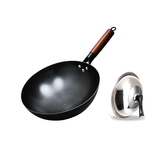 Traditional Uncoated Iron Wok with Lid for Gas Cooktop (34cm) Carousel 1