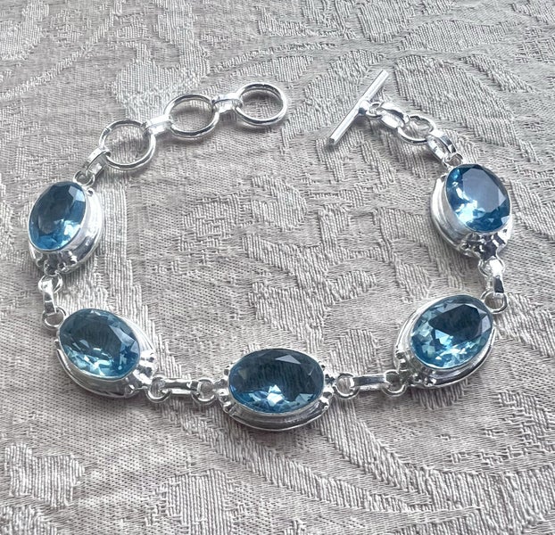 GORGEOUS SIM BLUE TOPAZ AND S/SILVER BRACELET 18 GRAMS *NO RES* Carousel 1